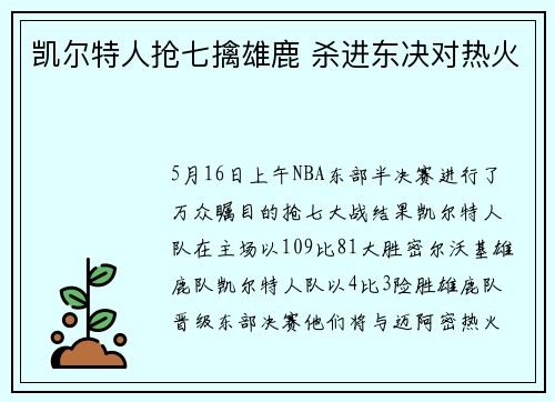 凯尔特人抢七擒雄鹿 杀进东决对热火
