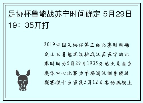 足协杯鲁能战苏宁时间确定 5月29日19：35开打